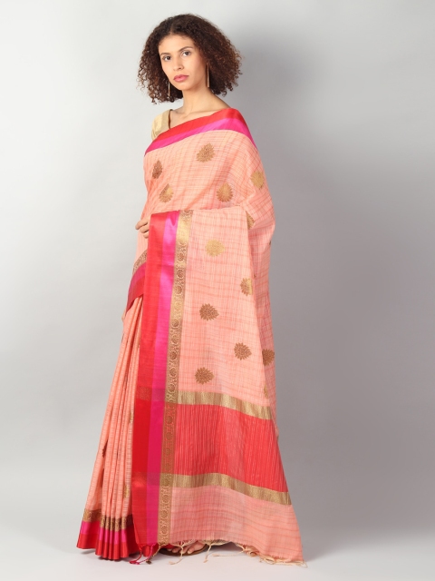 

EthnicRoom Peach-Coloured & Pink Silk Cotton Woven Design Banarasi Saree