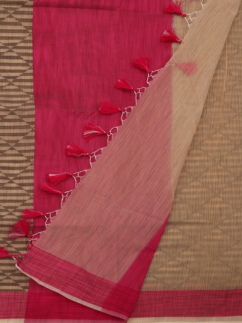 

Pothys Cream-Coloured & Pink Supernet Woven Design Saree