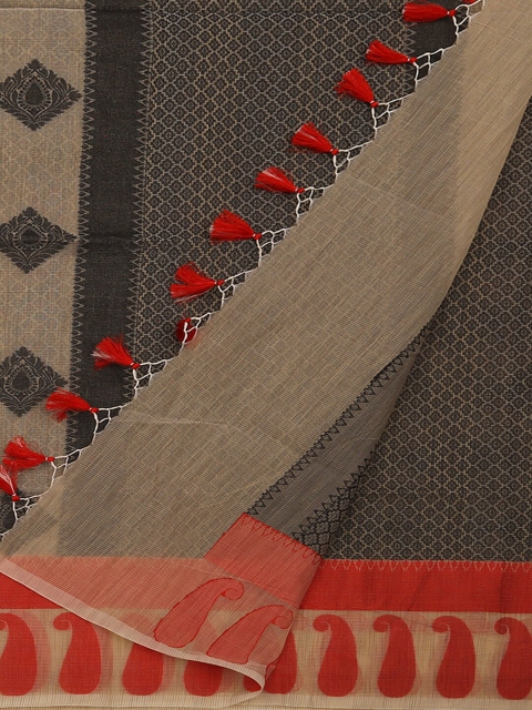 

Pothys Cream-Coloured & Black Supernet Woven Design Saree