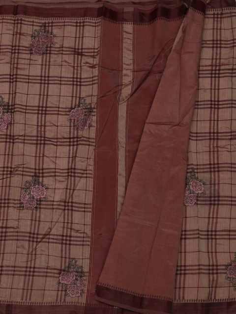 

Pothys Peach-Coloured & Brown Jute Silk Printed Saree