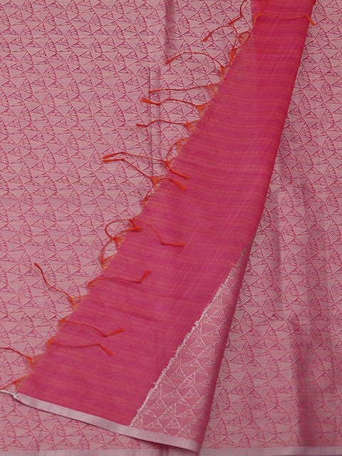 

Pothys Pink & Silver-Toned Cotton Blend Woven Design Saree