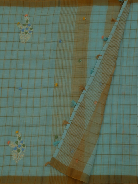 

Pothys Blue & Yellow Linen Blend Checked Saree