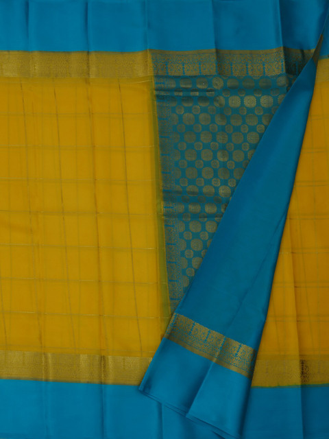 

Pothys Yellow & Blue Pure Crepe Solid Saree
