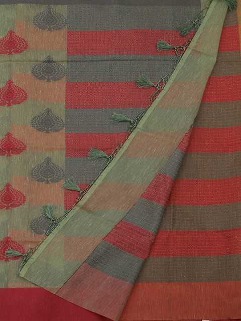 

Pothys Green & Pink Linen Cotton Woven Design Saree