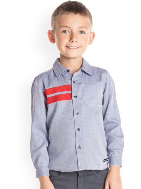 

Cherry Crumble Kids Grey & Red Regular Fit Striped Casual Shirt