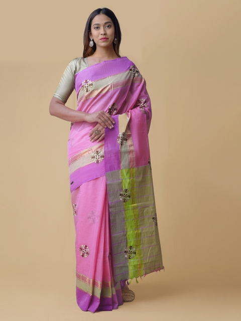 

Unnati Silks Pink Pure Cotton Woven Design Mangalagiri Saree