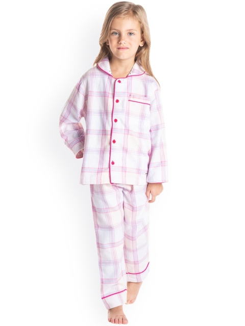 

Cherry Crumble Girls Pink & White Checked Night suit