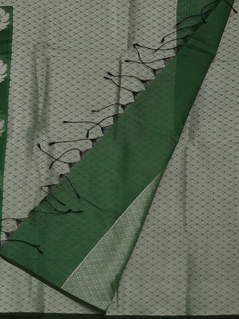 

Pothys Green & Silver Supernet Woven Design Saree