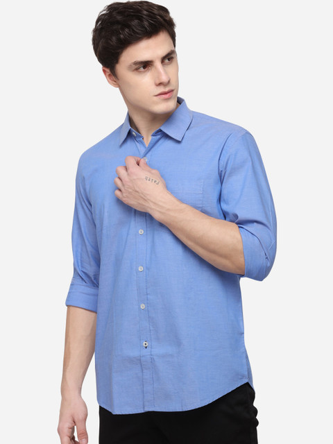 

JADE BLUE Men Blue Tailored Fit Solid Casual Shirt