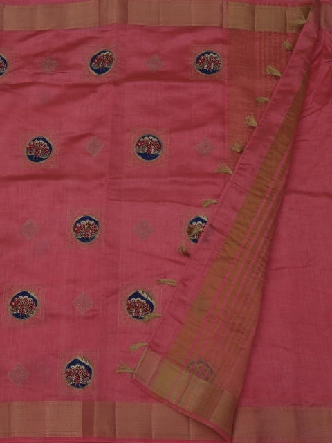

Pothys Pink Printed Jute Silk Saree