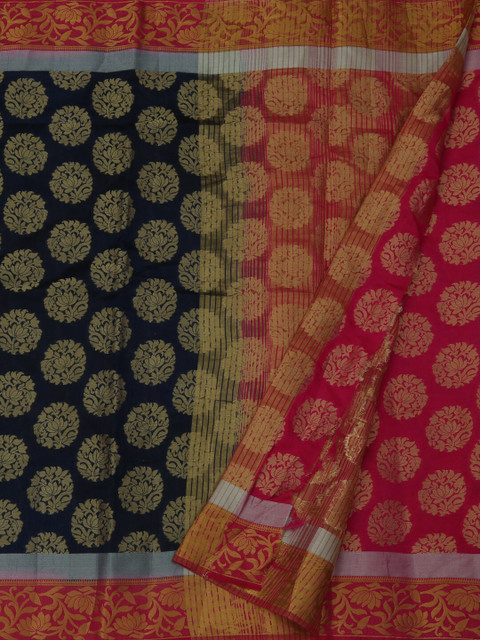 

Pothys Navy Blue & Pink Jute Silk Woven Design Saree
