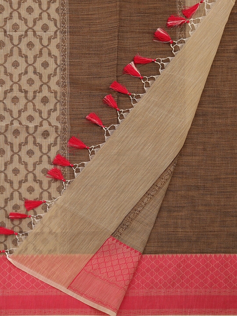 

Pothys Cream-Coloured & Brown Supernet Woven Design Saree