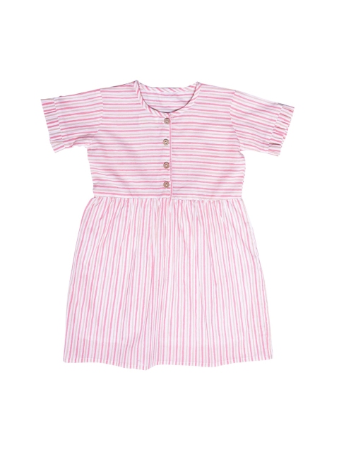 

Silai Bunai Girls Pink Striped A-Line Dress