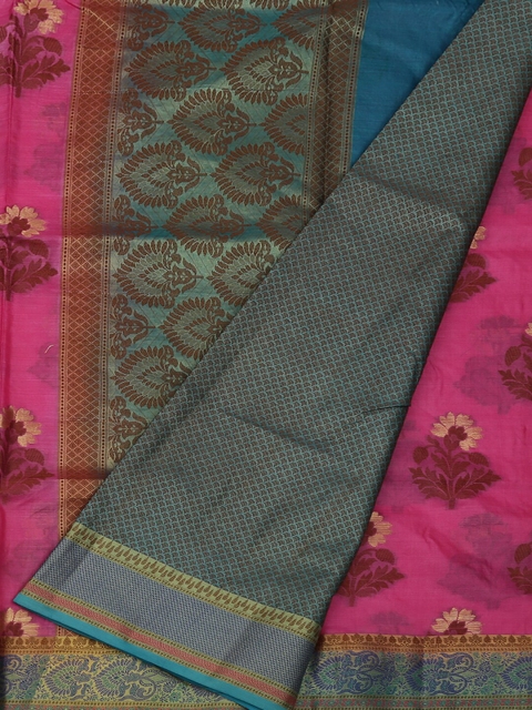 

Pothys Pink & Blue Jute Silk Woven Design Saree