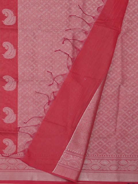 Pothys Red & Grey Cotton Blend Woven Design Saree