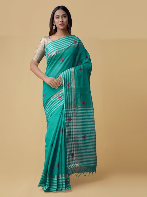 

Unnati Silks Green Pure Cotton Solid Handloom Mangalagiri Saree
