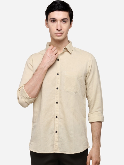 

JADE BLUE Men Cream Slim Fit Solid Casual Shirt