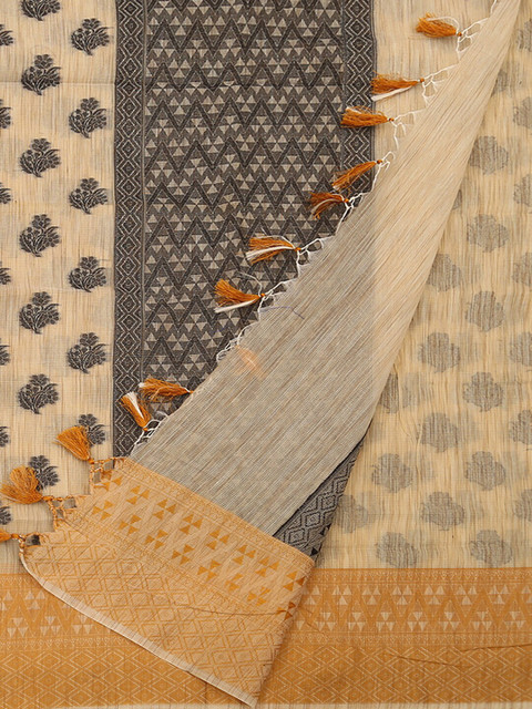 

Pothys Cream & Black Supernet Woven Design Saree