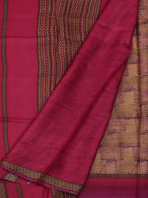 

Pothys Cream-Coloured & Pink Jute Silk Solid Saree