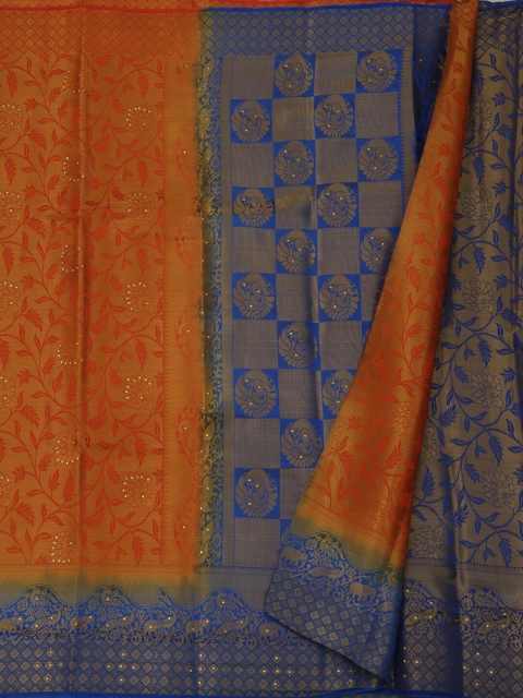 

Pothys Orange & Navy Blue Jute Silk Woven Design Saree
