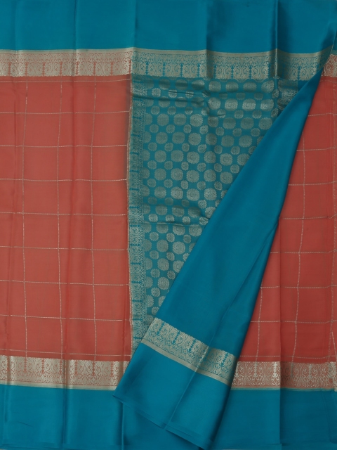 

Pothys Peach-Coloured & Blue Pure Crepe Checked Saree