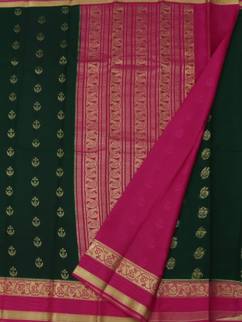 

Pothys Green & Pink Pure Crepe Woven Design Saree