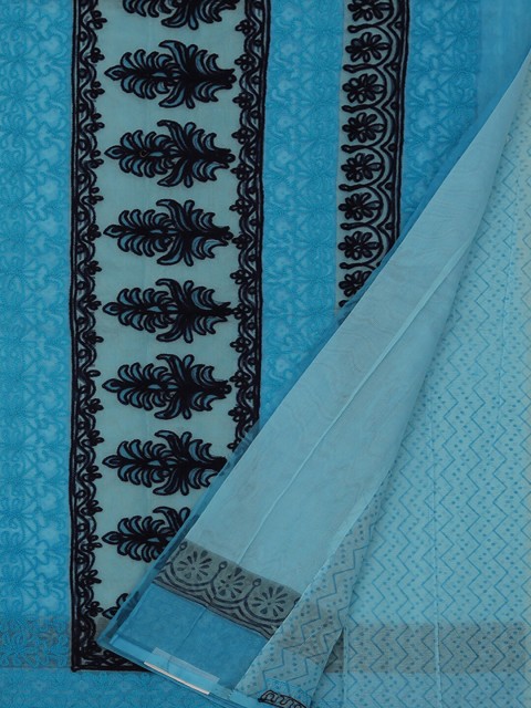 

Pothys Turquoise Blue & Black Supernet Solid Saree