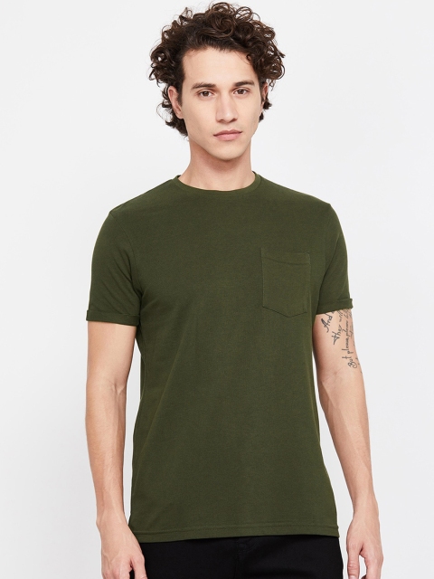 

Fame Forever by Lifestyle Men Olive Green Solid Round Neck T-shirt