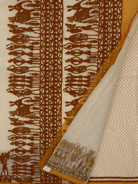 

Pothys Cream-Coloured Printed Supernet Saree