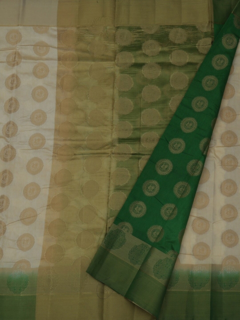 

Pothys Cream-Coloured & Green Jute Silk Woven Design Saree