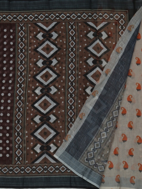 

Pothys Brown Printed Pure Linen Saree