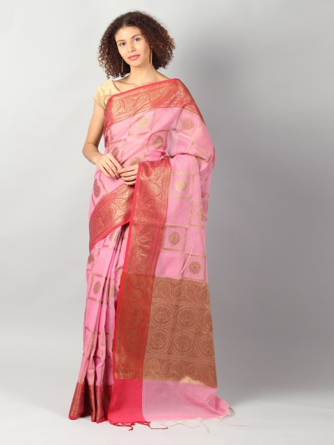 

EthnicRoom Pink & Pink Woven Design Banarasi Saree
