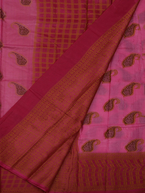 

Pothys Pink & Red Jute Silk Woven Design Saree
