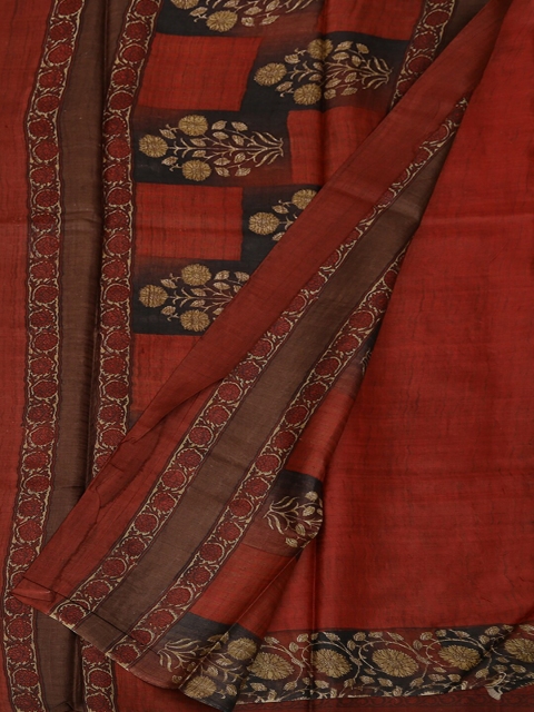 

Pothys Maroon Jute Silk Printed Tussar Saree