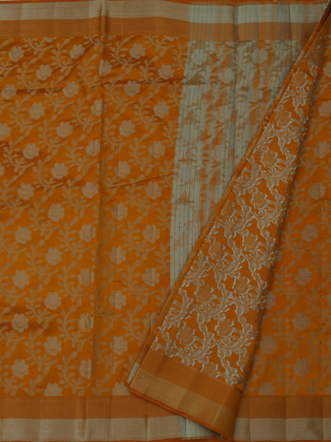 

Pothys Mustard Yellow & Silver-Coloured Jute Silk Woven Design Saree