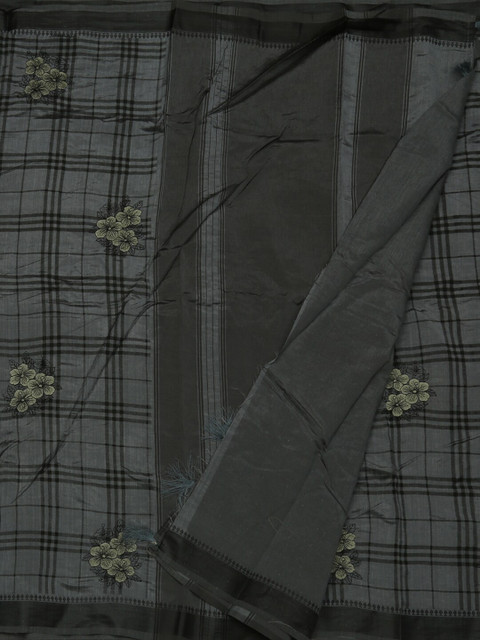 

Pothys Grey Checked Jute Mulbari Silk Saree