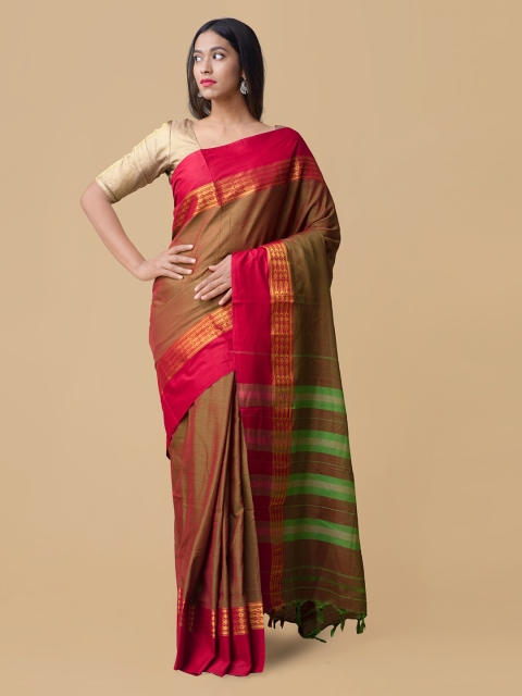 

Unnati Silks Red & Green Pure Cotton Woven Design Narayan Peth Saree