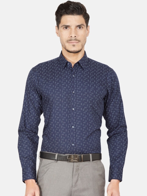 

Oxemberg Men Navy Blue Slim Fit Printed Formal Shirt