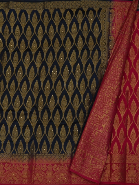 

Pothys Navy Blue & Red Jute Silk Woven Design Saree
