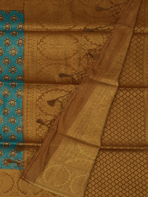 

Pothys Blue & Mustard Art Silk Woven Design Saree