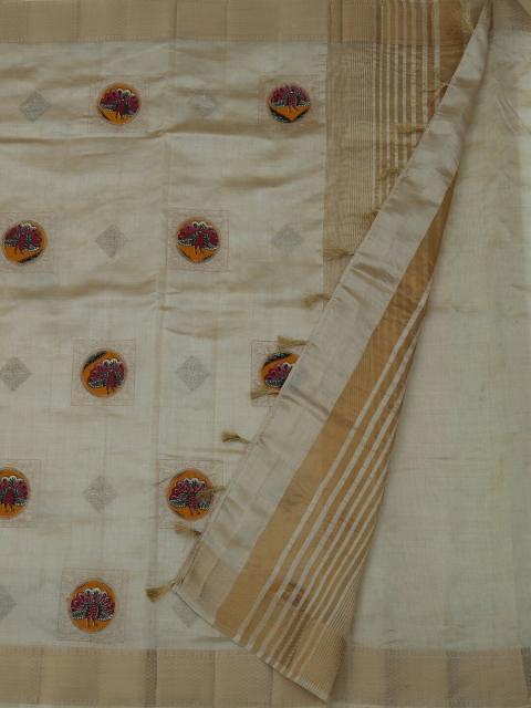 

Pothys Cream & Gold Jute Silk Printed Saree