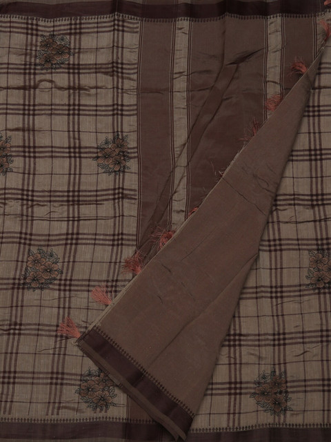 

Pothys Brown Checked Jute Silk Saree