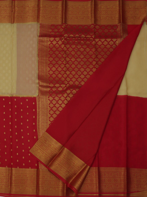 

Pothys Cream-Coloured & Red Pure Crepe Colourblocked Saree