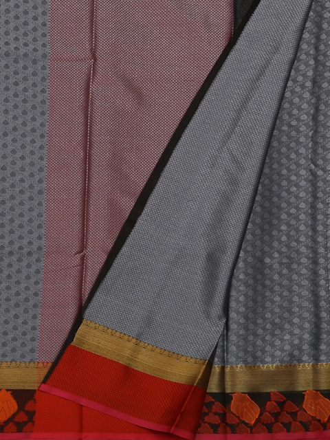 

Pothys Grey & Red Jute Silk Woven Design Saree