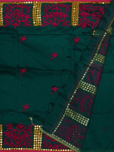 

Pothys Green & Red Puliyan Cotton Embroidered Saree