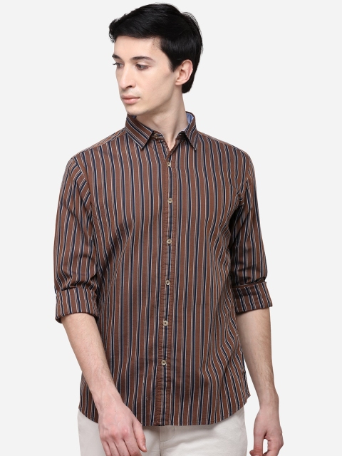 

JADE BLUE Men Brown & Blue Slim Fit Striped Casual Shirt