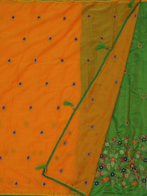

Pothys Yellow & Green Poly Georgette Embroidered Saree