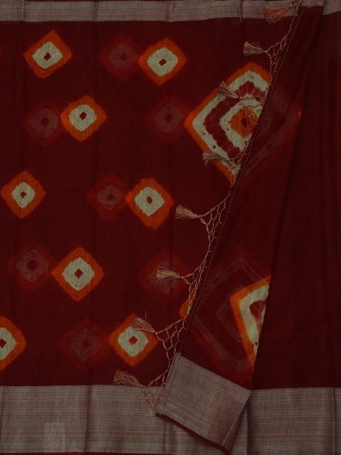 

Pothys Maroon & Cream-Coloured Linen Blend Printed Bandhani Saree