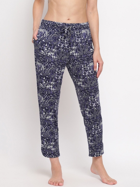 

Enamor Women Blue Printed Relaxed Fit Shop in Pyjama Lounge Pants, Navy blue