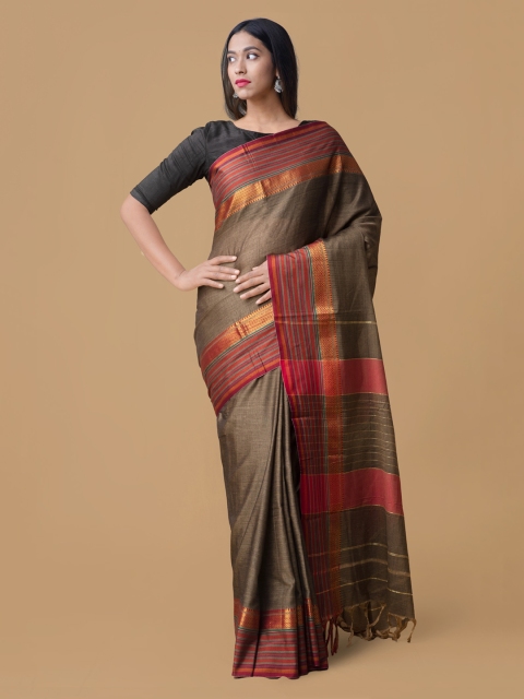 

Unnati Silks Grey Pure Cotton Solid Handloom Narayan Peth Saree
